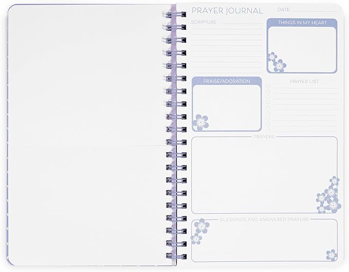 Steel Mill & Co Cute Floral Spiral Notebook Journal for Notes, 10.5" x 7.5" Prayer Journal and Church Notes Journal for Women with Durable Hardcover and 60 Lined Pages with Prompts (Blue Floral)