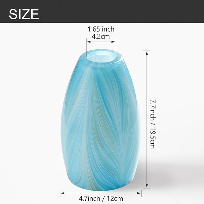 Fixture Replacement Globe Shade,Lampshade for E26 Base 1-5/8 Inch Fitter, Color Art Glass Oval Lampshade Cover for Pendant Kitchen Wall Sconce Chandelier Vanity Light (1, Blue and Gold)