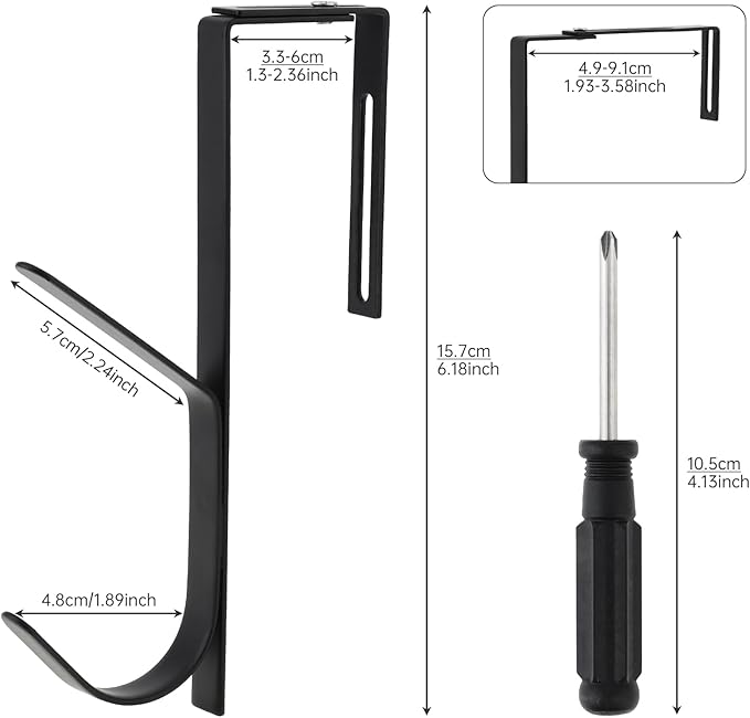 HOJLKLD 4 Pack 6.1 inch Double Coat Hooks,Thick Cubicle Wall Coat Hook,Metal Over The Panel Double Hook Adjusted to Fit 1.37 to 3.7 Inch Thickness Panels for Wall Panel (6.1 inch, Count, 4)