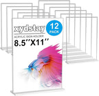 xydstay 12pack Acrylic Sign Holder 8.5 X 11, Vertical T Shape Clear Plastic Paper Sign Holder, Menu Holder Display Stand, FLyer Table Sign Holder for Restaurant, Office, School, Store and Home Use