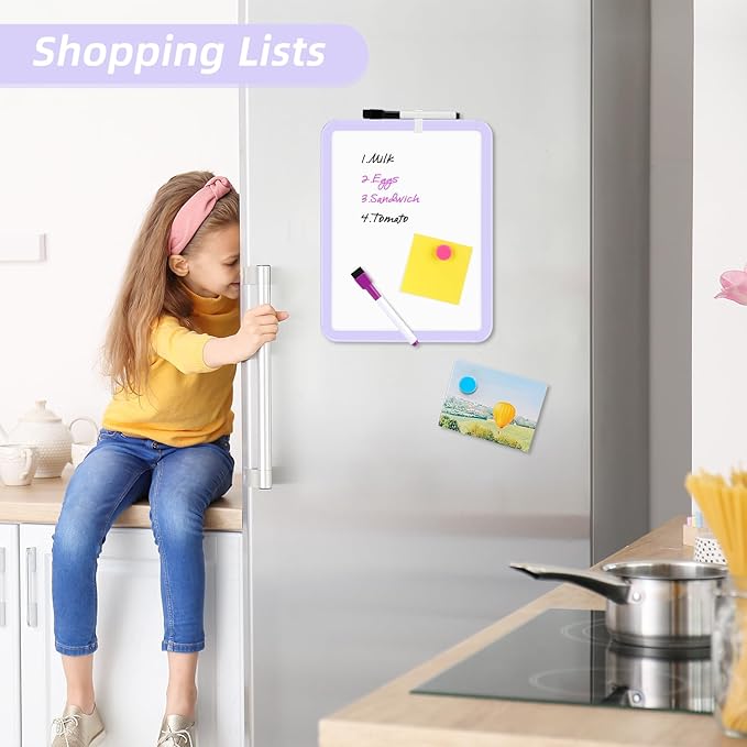 VUSIGN Small White Board Dry Erase, 8.5'' x 11'' Magnetic Dry Erase Board, Mini Whiteboard with Markers for Students, Fridge, Wall, Locker, Purple