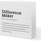 Difference Maker Definition Home Office Decor Wooden Box Sign Motivational Farmhouse Decorative Positive Office Desk Accessories Wood Plaque Affirmations Wood Table Sign for TV Cabinet Shelf
