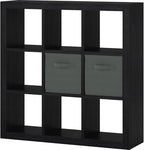 Bookshelf with Storage Bins, 9-Cube Storage Organizer Sturdy Wooden Bookcase Open Book Shelf, Multifunctional Cubicle Rack for Storage & Display, Furniture for Living Room Bedroom Office, Black