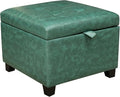 Asense 17 Inch Storage Ottoman Foot Rest,Square Faux Leather Foot Stool,Small Ottoman with Storage,Padded Seat for Entryway,Living Room,Bedroom,Couch,Under Desk,Green