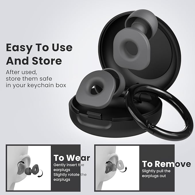LOETRUY 2 Pairs of Earplugs for Sleeping,Reusable Hearing Protection Ear Plugs with 8 Pairs Ear Tips & One Connector Cord,Soft Earplugs for Noise Reduction,Concert,Musician & Work - 25dB-30dB