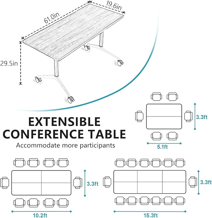 Goakwwuz Conference Room Table, Folding Conference Tables,Thicken Grey Tabletop,Flip Top Wooden Seminar Meeting Room Table for Conference Room Offices (6, BlackWoodGrain, 61.0“)