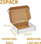 PHAREGE 8x6x2 Inch Shipping Boxes 25 Pack White, Tab Lock Tuck Top Mailer Boxes for Packaging Small Business, Cardboard Gift Boxes for Wrapping Mailing Present