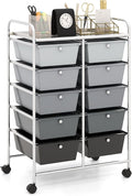 HAPPYGRILL 10-Drawer Rolling Storage Cart, Storage Organizer Cart with Lockable Wheels, Beauty Salon Movable Utility Cart for School, Office, Home, (Black Gradient)