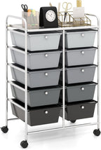 HAPPYGRILL 10-Drawer Rolling Storage Cart, Storage Organizer Cart with Lockable Wheels, Beauty Salon Movable Utility Cart for School, Office, Home, (Black Gradient)