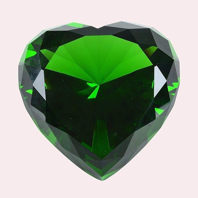 Zoogamo 3” /80 mm Dark Green Diamond Heart Shaped Glass Crystal Paperweight – Home Office Decor & Wedding Favors Decoration with Gift Box