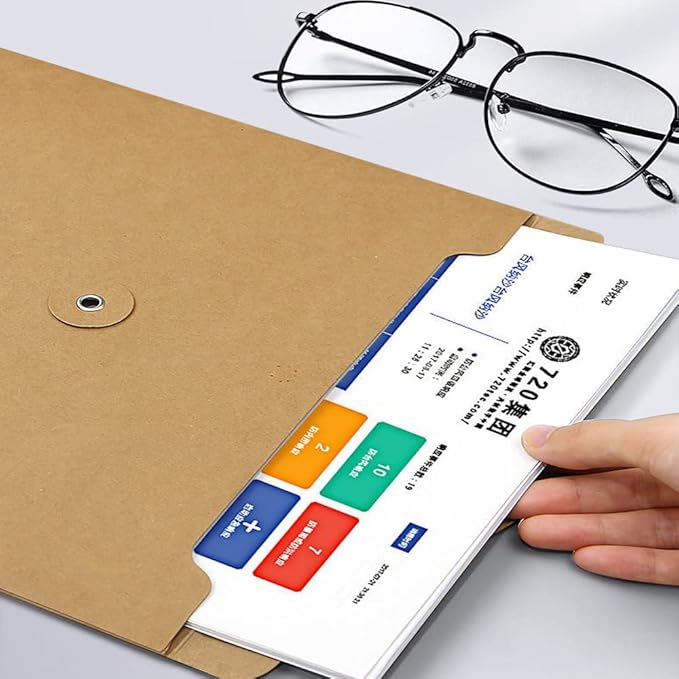 10pcs A4 Kraft Paper Envelopes Portfolio Foolscap File Folders Document Folder with String Fastener Closure Wallet Pockets File Bags Storage Pouch Paperwork Organizer Bag for Office School Home