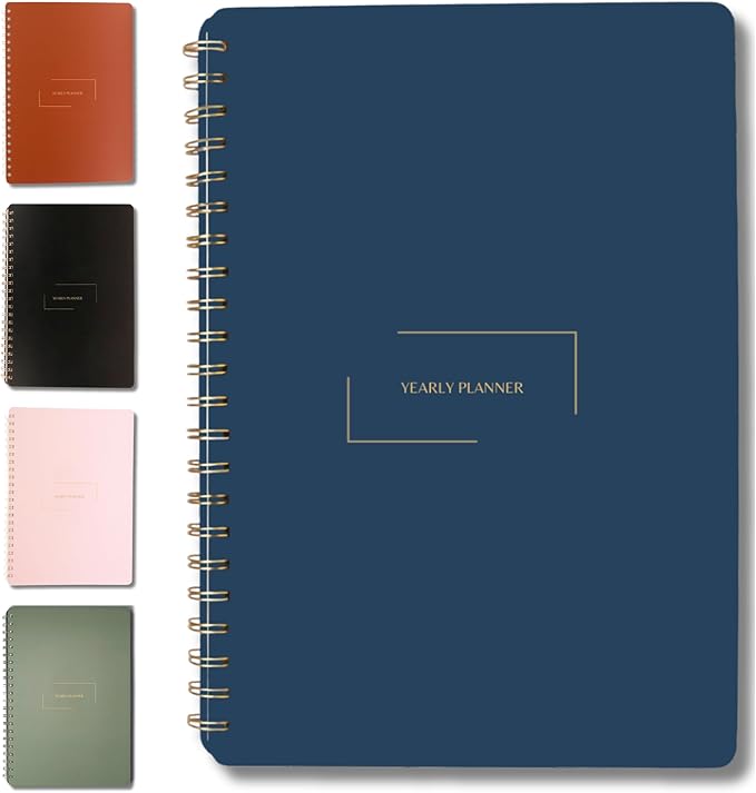 Merely Home | Ultimate Yearly, Daily, Weekly, Monthly Planner | 8.25" x 11.75" | To Do List Notebook for Work | Simple Design | Multiple Layouts | Academic Planner and Organizer Notebook (Navy, Yearly Planner - Portrait)