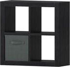 furtble Bookshelf with Storage Bin, 4-Cube Storage Organizer, Modern Wood Open Bookcase, Multifunctional Display Shelf for Living Room, Bedroom, Home Office, Black