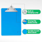 Plastic Clipboards with Butterfly Clip Set of 6-12.5 x 9 Inch Multi Color Plastic Clipboards Bulk - Clear Clipboards Bulk Classroom Holds 100 Sheets, Acrylic Clipboard Clear 6 Pack