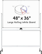 MaxGear Rolling Whiteboard on Wheels, 48" x 36" Large Magnetic Dry Erase Board with Stand, 4' x 3' Mobile Whiteboard with Aluminium Frame and Magnetic Surface for Office, School