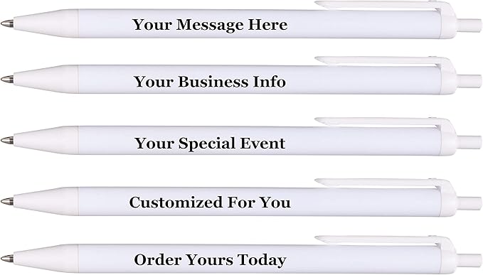 RevMark Personalized Ballpoint Pen, Custom Printed Name, Business or Event Information, Timeless Advertising, USA Made Pens, Promotional Marketing, Smooth Black Ink, Bulk Pack (White,50 Ct.)