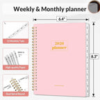 SUNEE 2026 Planner, Weekly and Monthly Calendar Planner, January 2026-December 2026, Daily Agenda with Tabs, Note Pages, Spiral Binding, 8.5"x11", Pink