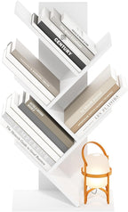 Furinno Tree Book Shelf, 5-Tier Bookshelf, Tree Bookcase for Room Decor, 8.4 x 15.7 x 30.3, for Living Room, Bedroom, Home Office, White