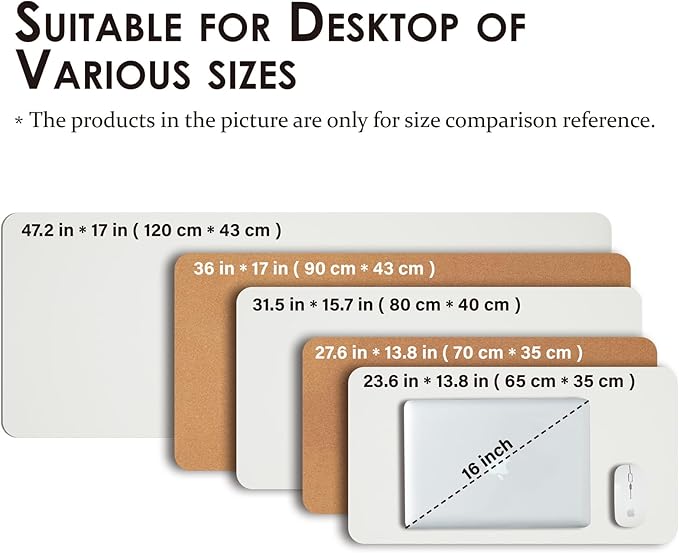 Large Cork Desk Mat - 47.2"x 17" Desk Pad for Office and Home - Ideal for Large Mouse Pad and Desk Mats on Top of Desks(White)