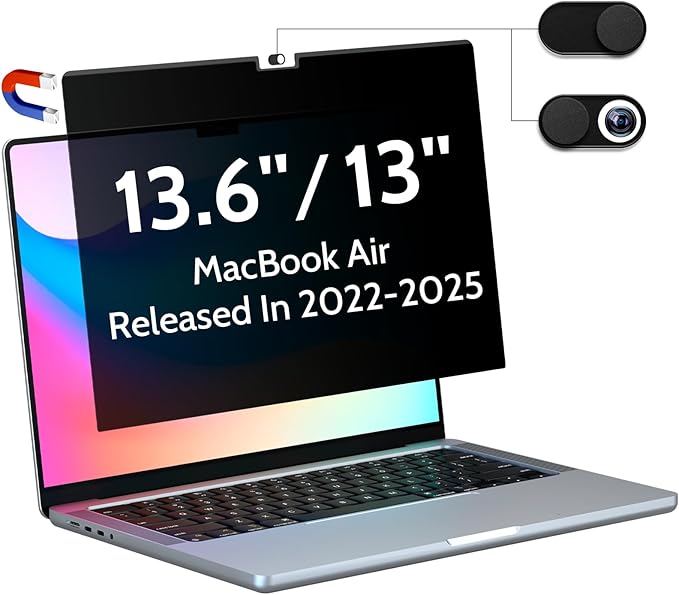 Peslv Magnetic Privacy Screen for Macbook Air 13.6/13 Inch (2022-2025, M2, M3, M4), Removable Matte Anti Glare Blue Light Protector Private Security Filter for 13.6inch Mac Laptop Computer