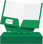 Jutom 50 Pcs 2 Pocket Glossy Paper Folders Glossy Paper Laminated Portfolios, Letter Size, Presentation Folders with Pockets for Office Teacher Worker Supplies(Green Color)