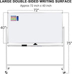 Max-officoo Mobile Whiteboard 72"x40" Magnetic Dry Erase White Boards on Wheels Double-Sided Large Whiteboard with Rolling Stand for Classrooms, Offices and Home