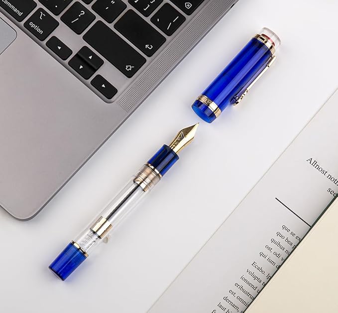 JINHAO 1935 Fountain Pen TIANDAO Series #8 Nib Ink Pen with Guitar-Shaped Clip and Ink Converter (F Nib 0.5mm, Blue)