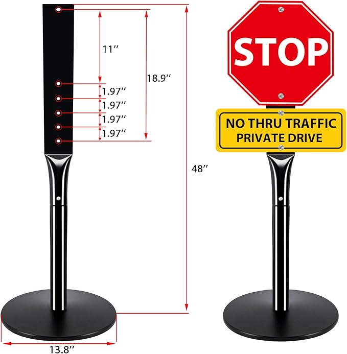 INNOVSIGN Heavy Duty Cast Iron Sign Post, 12" Round Base, 48" Movable Sign Stand