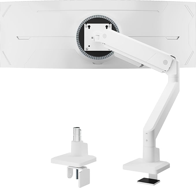 monTEK Single Monitor Arm for Max 45 Inch Ultrawide Screens Adjustable Monitor Desk Mount Holds 35 Lbs Cable Management with C Clamp/Grommet Desk Mount, VESA 75/100mm, MA1007WH