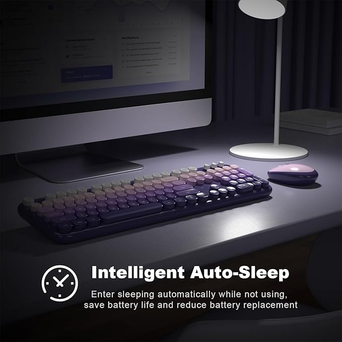 MOFII Wireless Keyboard and Mouse Combo, Full Size 2.4G Retro Round Computer Keyboard and Mouse Set, Plug and Play, for Windows, Computer, Desktop, PC, Notebook - (Purple Gradient)