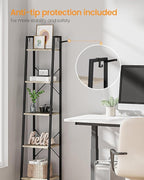 Hzuaneri Ladder Shelf, Bookshelf Bookcase, Freestanding Corner Storage Shelve with 2 Hooks for Home Office, Living Room, Kitchen, Bedroom, Industrial, 11.8" D x 13.4" W x 63" H, Greige BC03205B