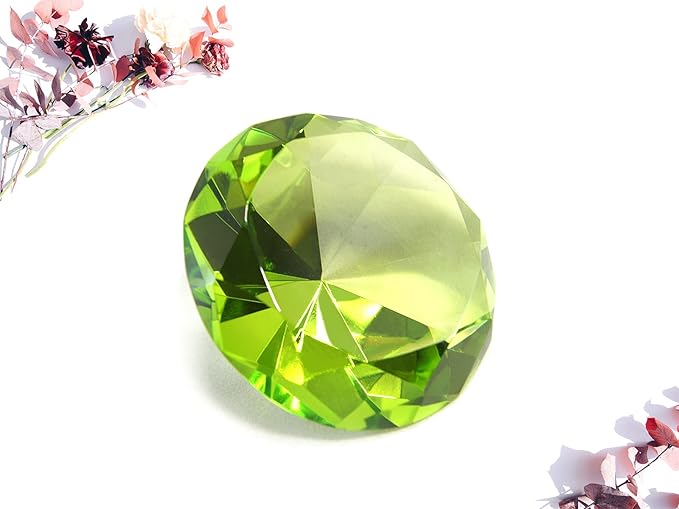 click2go 2” / 60 mm Diamond Shaped Glass Crystal Paperweight – Home Office Decor & Valentine's Day Gift Wedding Favors Centerpieces Decoration with Gift Box (Light Green)