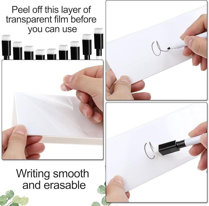 Fainne 100 Sets Dry Erase Name Tent Cards with Black Markers 8.7 x 2.8 x 1.9 Inches White Reusable Name Plate Wipe Clean Desk Tags Sign for Classroom Table Office Conference Meeting Weddings