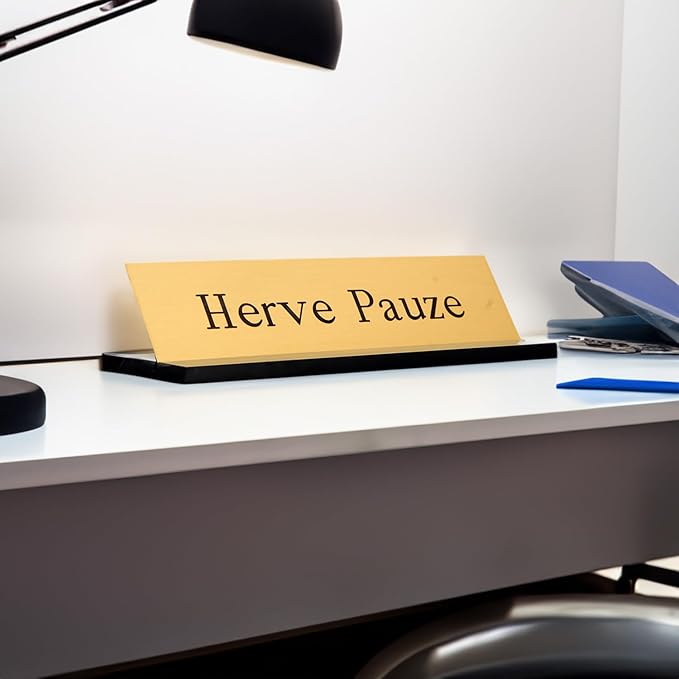 SmartSign Brass Name Plate for Desk | Premium Engraved Nameplate with Desk Holder | 2" x 8" Solid Brass, Personalized Desk Plate, Gold, Made in USA