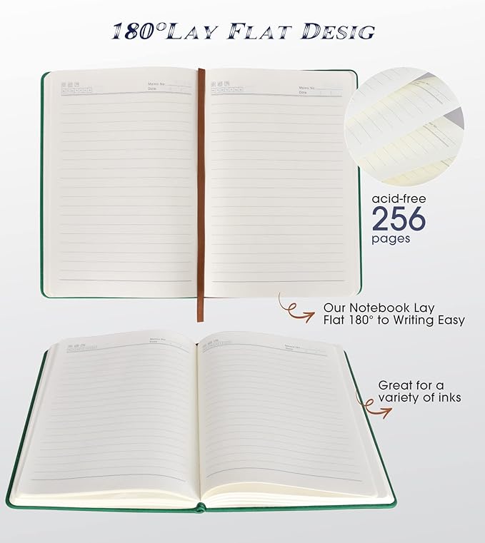 Biuwory Lined Journal Notebook for Women Men,256 Pages A5 Hardcover Leather Journals for Writing,Travel,Business,Work & School,College Ruled Notebooks for Note Taking,Diary Notepad 5.7"×8.3"(green)