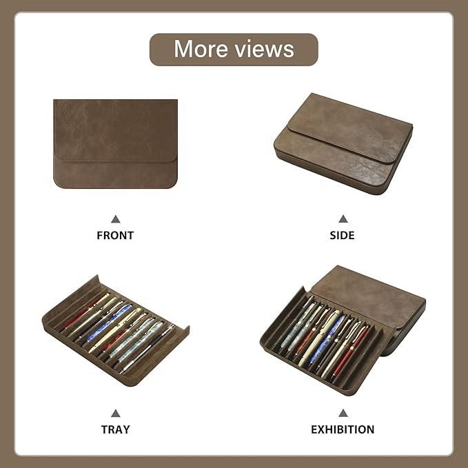 MIVLXLX PU Leather 12 Fountain Pen/Pencil Tray Case Organizer, Fashion Design, Handmade, Magnetic Closure with Drawer, Christmas Gift for Man/Woman/Office, 12 Slots(gray)