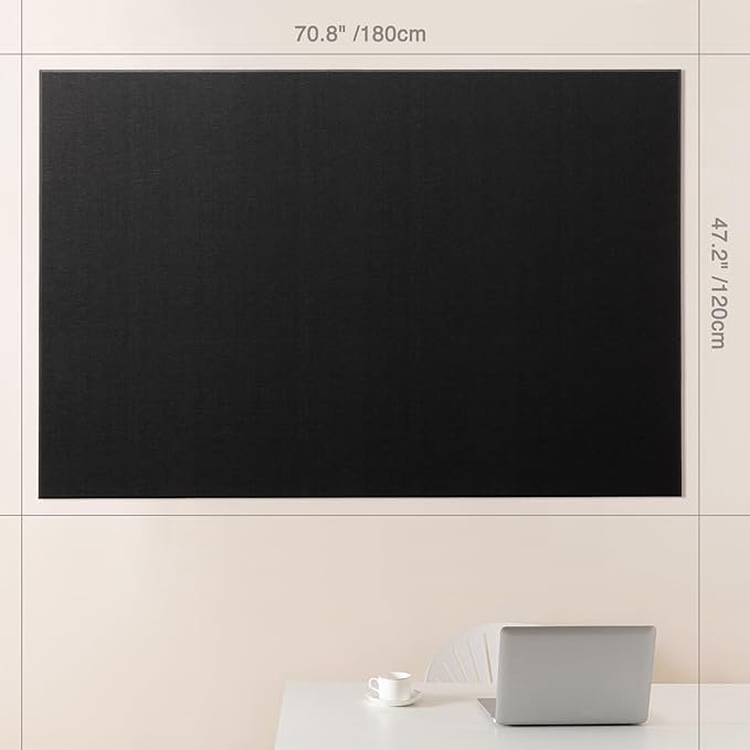 Lightomorrow Thickened Bulletin Board - 71 x 47 Inches, Decorative Felt Board Pin Board for Wall - 3' x 2' Foldable Photo Display Board with Self-Adhesive Tape, Includes 20 Push Pins - Black