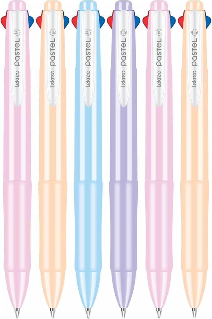 Lekreo Multi-color Ballpoint Pens, 4-in-1 Colored Pens 0.7 Medium Fine Point,Ballpoint Gift Pens for Planner Journaling,Assorted Ink, 6-Count