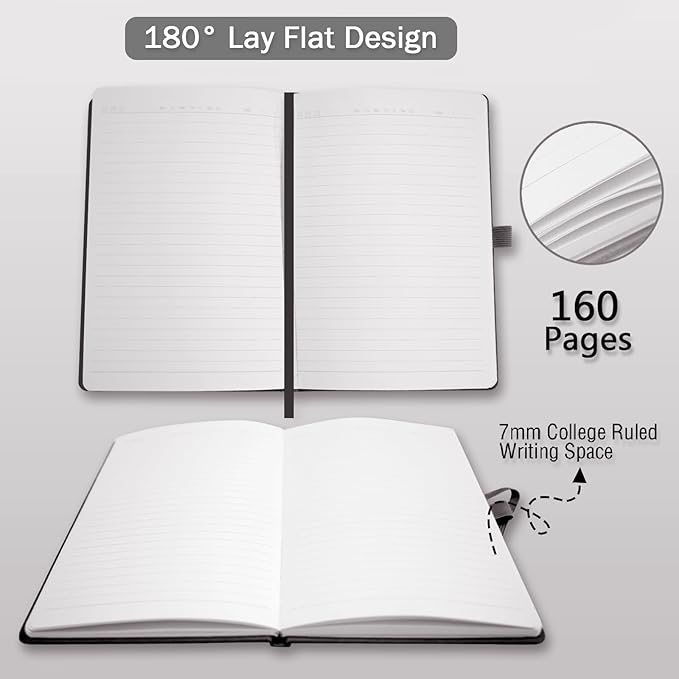 Heture Hardcover Notebooks, A5 Lined Journals Notebook for Writing 160 Pages, 8.2 x 5.5 inch, Classic Ruled Notebooks for College/Work/Travel(Black 3 Pack)