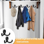 CBWLWJ 15 Pack Coat Hooks Wall Hooks for Hanging, Heavy Duty Double Prong Metal Hook Wall Mounted for Living Room, Bathroom, Kitchen, Bedroom for Coat, Bag, Scarf, Towel, Hat, Key, Cup (Black)