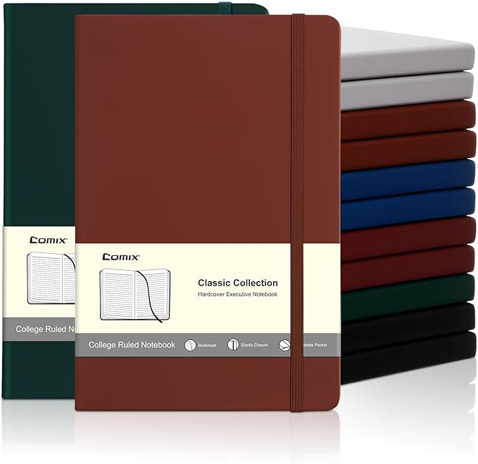COMIX 12 Pack Lined Journal Notebooks for Women & Men, 240 Pages, Medium 5.5" x 8.3", Hardcover, Journaling Notebook for Work & Note Taking, Fits for School Home Business, Journals for Women, Men