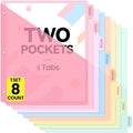 Sooez 8 Count Dividers with 2 Pockets, 8 Tabs Binder Dividers for 3 Ring Binders, Binder Dividers with tabs, Binder Divider with Pockets for US Letter Size, Insertable Big Tabs, Pastels, Set of 1