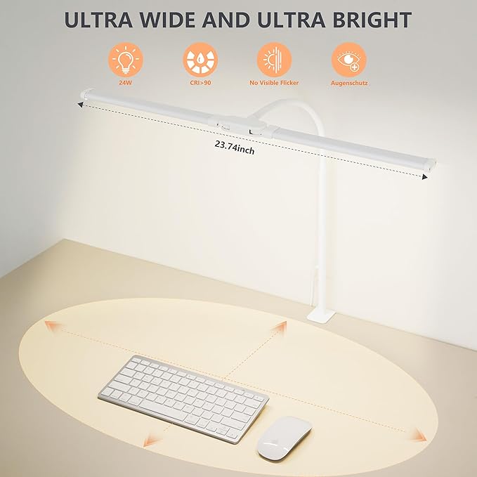 FAPEMIH Dual-Head LED Desk Lamp for Office Home, Adjustable Flexible Eye-Caring Desk Light, 5 Modes 10 Brightness Adjustment, USB Adapter Desk Lamp with Clamp-ST-W