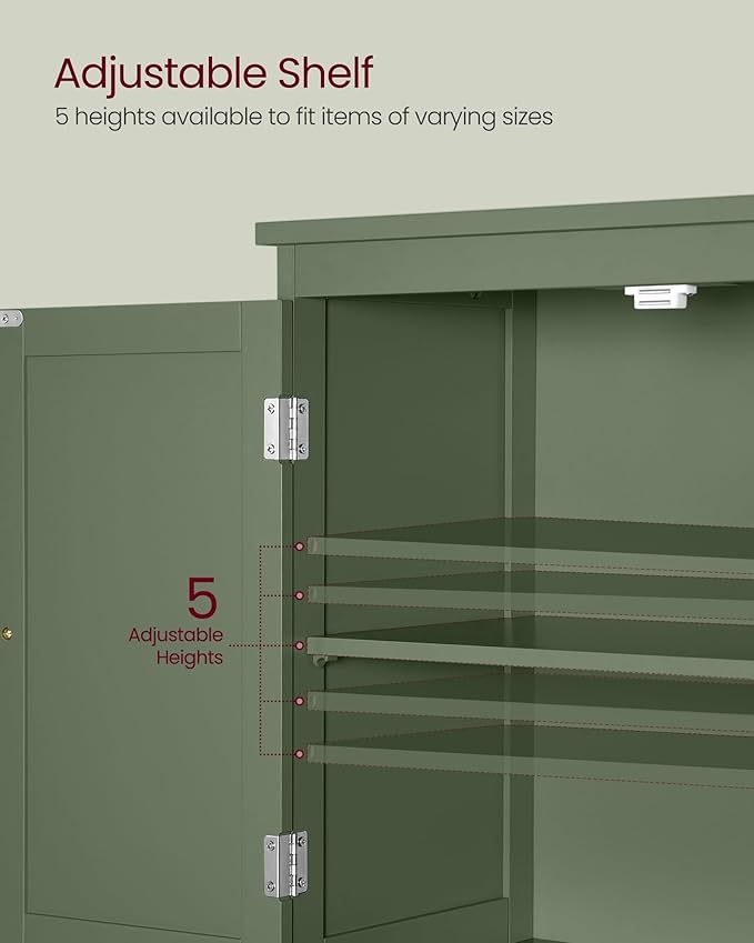 VASAGLE Floor Storage Cabinet, Freestanding Storage Unit with 2 Drawers and 2 Doors, Adjustable Shelf, 11.8 x 23.6 x 43.3 Inches, for Entryway, Bathroom, Forest Green UBBC551C01