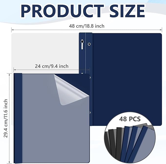 Feifeiya 48 Pack Plastic Report Covers with 3 Prongs Presentation Folders Bulk, 100 Sheet Capacity, Clear Front Report Covers for Presentation Document Paper School Office Supplies (Blue,Black)