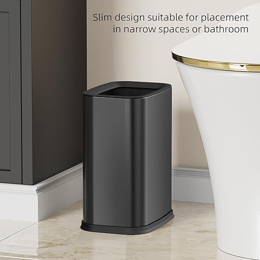 KHMMGK 2.6 Gal Black Bathroom Trash Can,Metal Waste Baskets with Removable Inner Bucket,Small Office Garbage Can