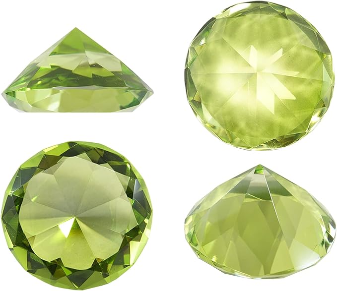 CLICK2GO 3” / 80 mm Light Green Diamond Shaped Glass Crystal Paperweight – Home Office Decor & Wedding Favors Decoration with Gift Box