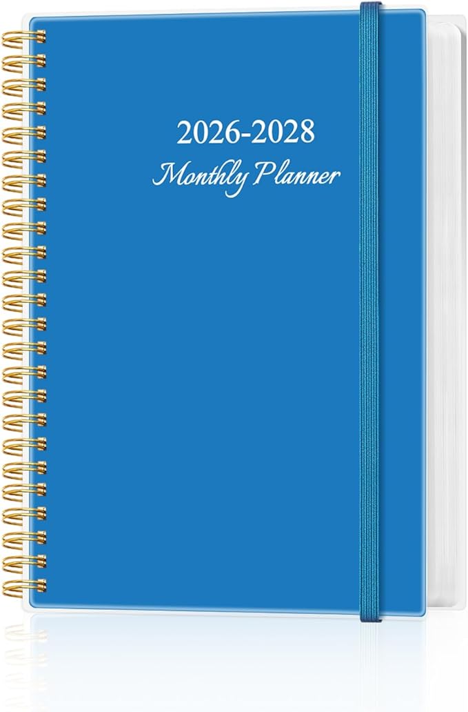 2026-2028 Monthly Planner, Three Years Calendar from January 2026 - December 2028 with Spiral Binding, Inner Pocket, Elastic Closure, 38 Month Planner for Home | School | Office, 5.8" x 8.5", Blue