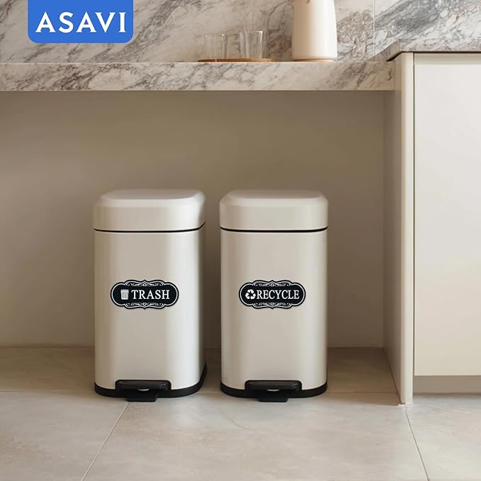 ASAVI Trash & Recycle Stickers – 2-Pack Self-Adhesive Vinyl Labels, Waterproof & Durable (Black, Medium 6.3 x 2.7 inches)