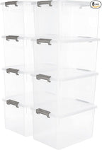 Citylife 32 QT Plastic Storage Bins with Latching Lids Stackable Storage Containers for Organizing Large Clear Storage Box for Garage, Closet, Kitchen, 8 Packs